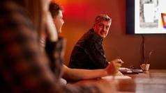 Delivering a presentation. 